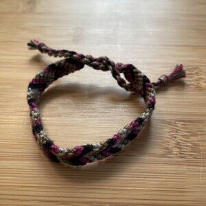 Marcella Woven Friendship Bracelet OS Pink Black Women Cotton Chevron Tie